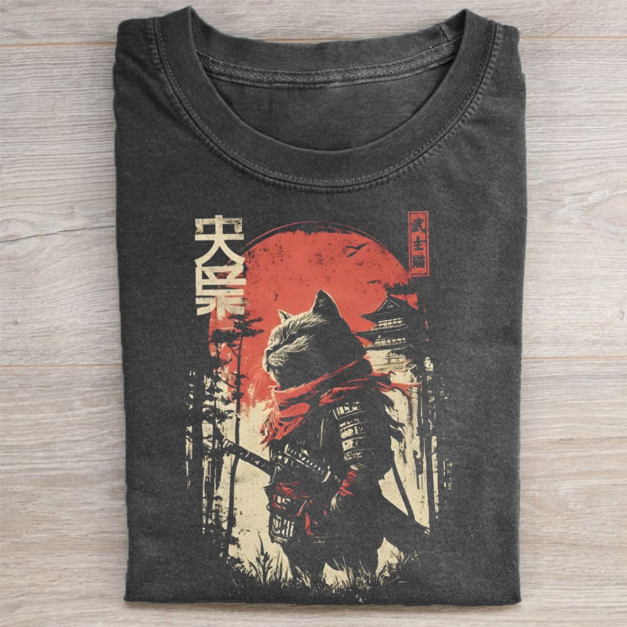 Vintage Samurai Cat T-shirt