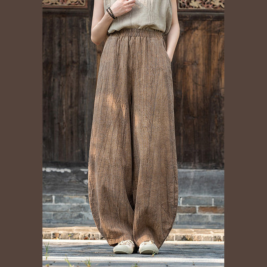 Ramie Cotton Linen Pants Tie-dye Design Trousers Loose Zen Yoga Women's Pants with Pockets