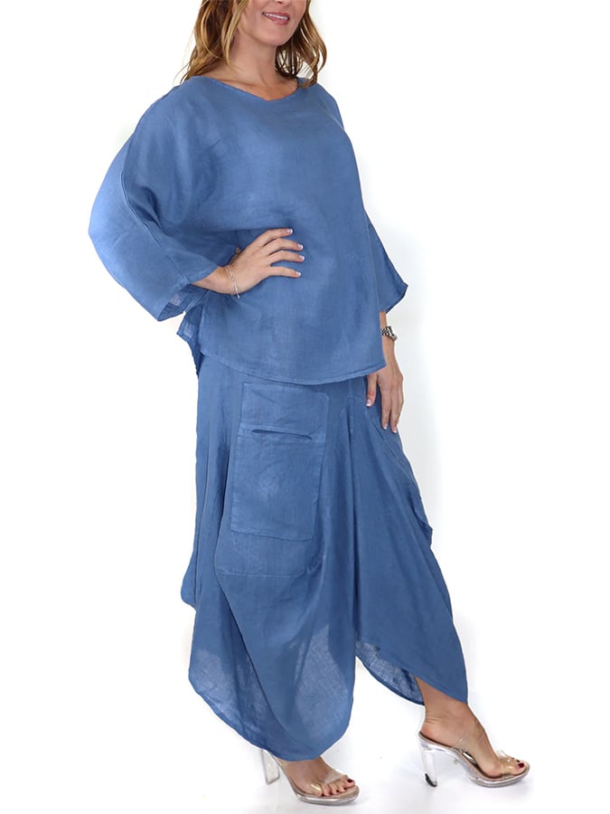 Women'S Casual Round Neck Solid Color Loose Skirt Two-Piece Set