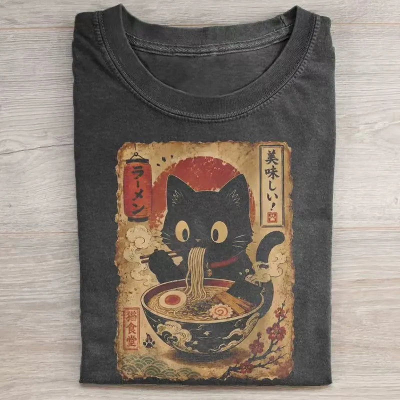 Cute Black Cat Noodles T-shirt