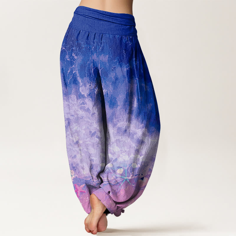 Cotton Vast Ocean Pattern Women's Elastic Waist Harem Pants