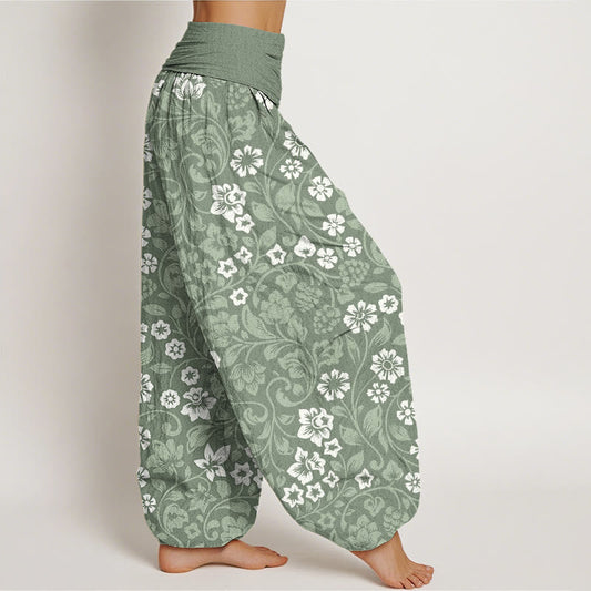 Cotton Small Flowers Intertwining Branches Women's Elastic Waist Harem Pants