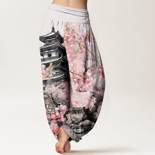 Cotton Pavilion Cherry Blossom Pattern Women's Elastic Waist Harem Pants