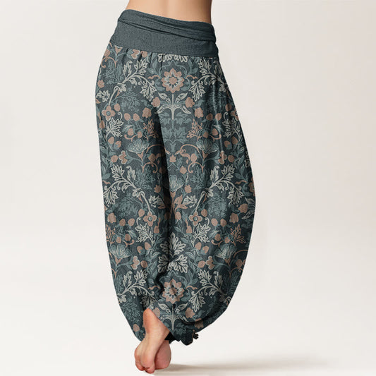 Pure Cotton Casual Flower Vine Leaves Pattern Women's Elastic Waist Harem Pants
