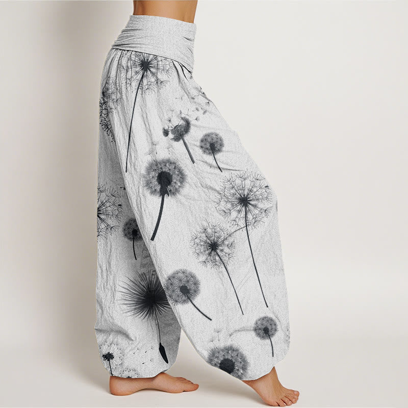 Cotton Casual Dandelion Pattern Women's Elastic Waist Harem Pants