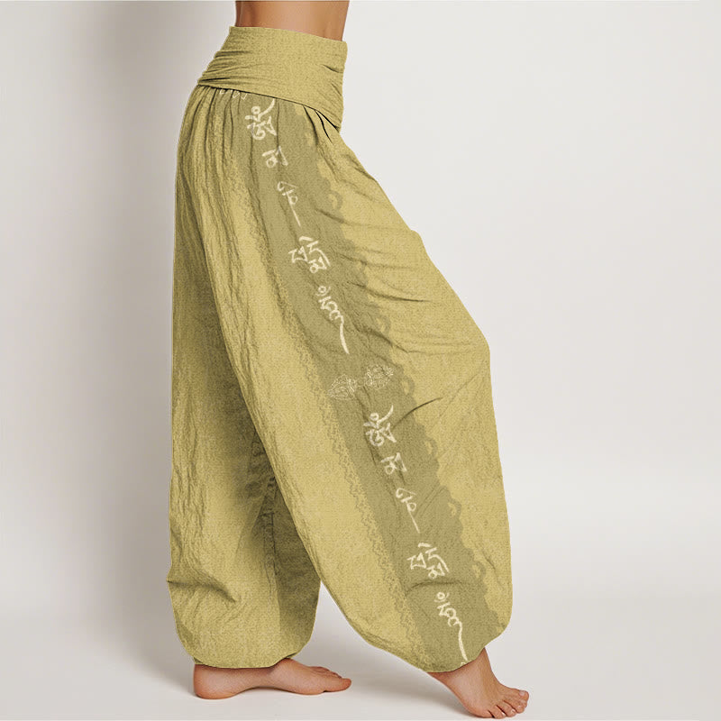 Cotton Om Mani Padme Hum Pattern Women's Elastic Waist Harem Pants