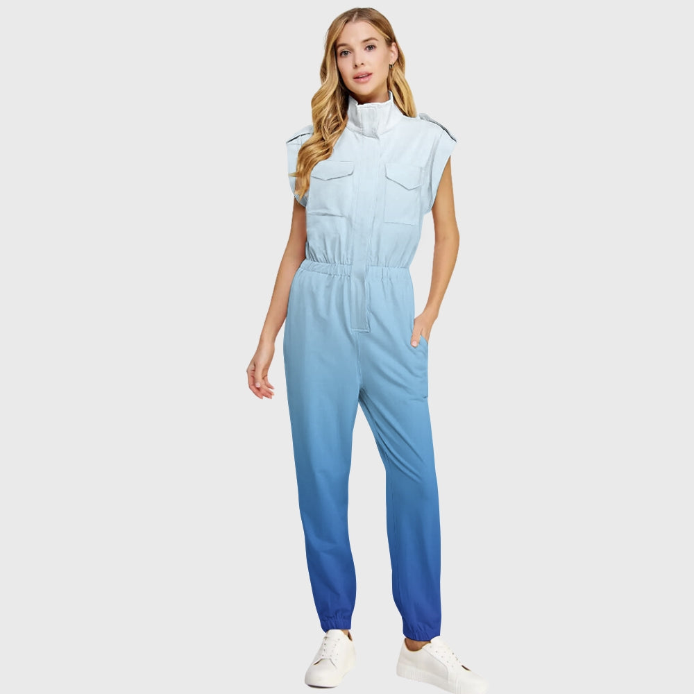 Women's High Neck 4-Pocket Sleeveless Print Scrub Jumpsuit