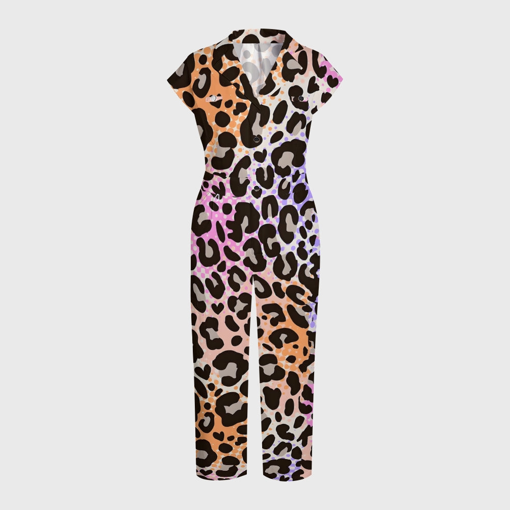 Women's Neon Leopard Printed Scrub Jumpsuit JL01