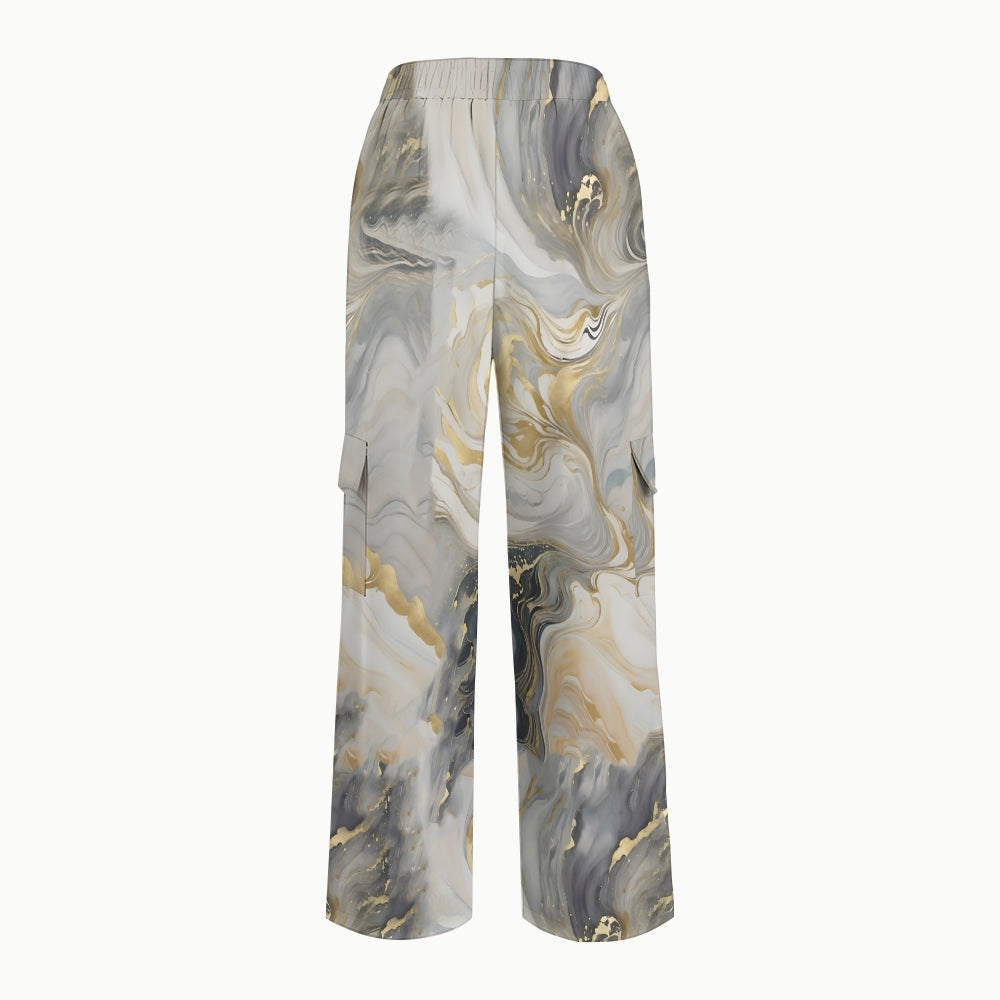 Women's Gold Grey Marble Printed Scrub Set SM06