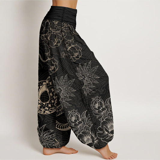 Pure Cotton Snake Lotus Women's Elastic Waist Harem Pants