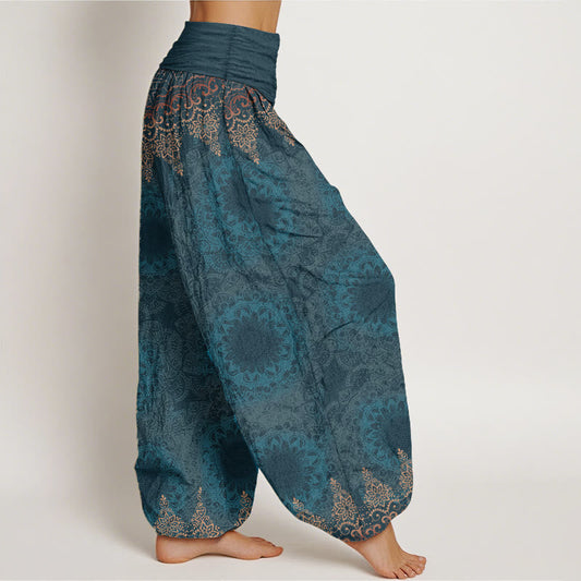 Pure Cotton Triangular Mandala Patterns Women's Elastic Waist Harem Pants