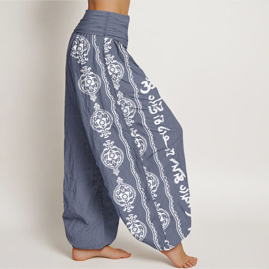 Buddha Stones Pure Cotton Mandala Om Mani Padme Hum Women's Elastic Waist Harem Pants