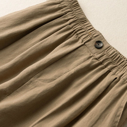Summer Casual Plain Zipper Button Cotton Linen Women's Shorts With Pockets