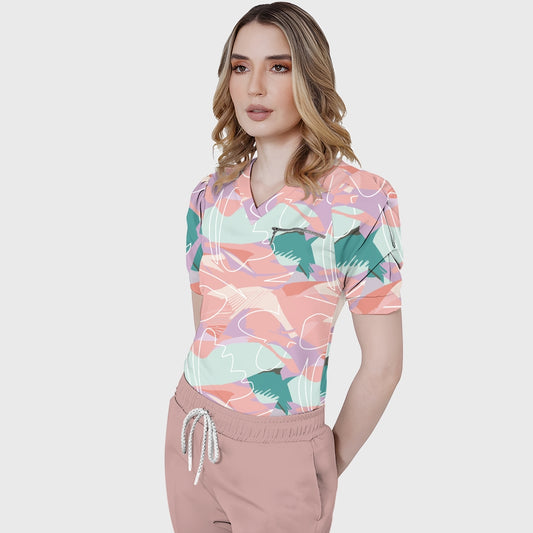 Women's Puff Sleeves Abstract Art Scrub Set SAA4