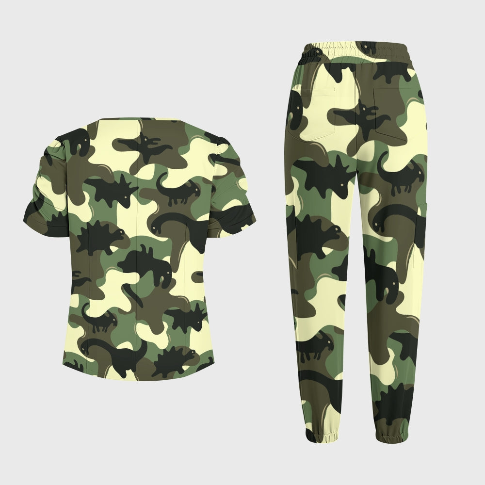 Women's Puff Sleeves Camouflage Scrub Set SAA7