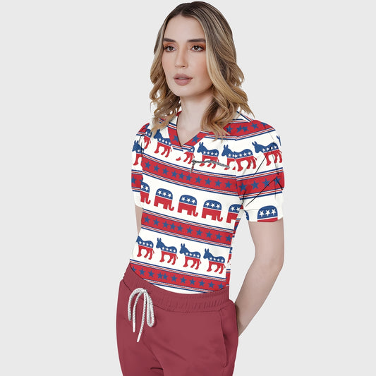 Women's Puff Sleeves American Elements Printed Scrub Set SAA15