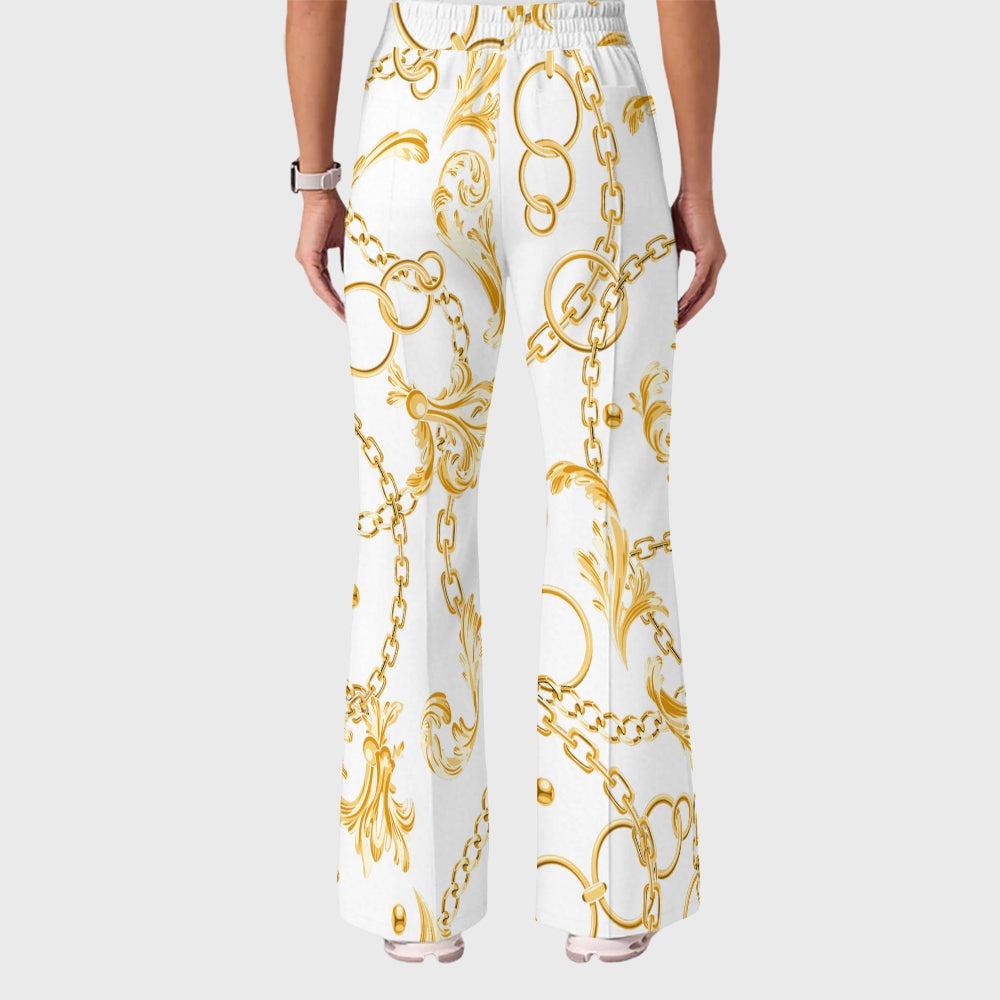 Women's Casual Shirt Collar Metal Chain Printed Scrub Set ST9124