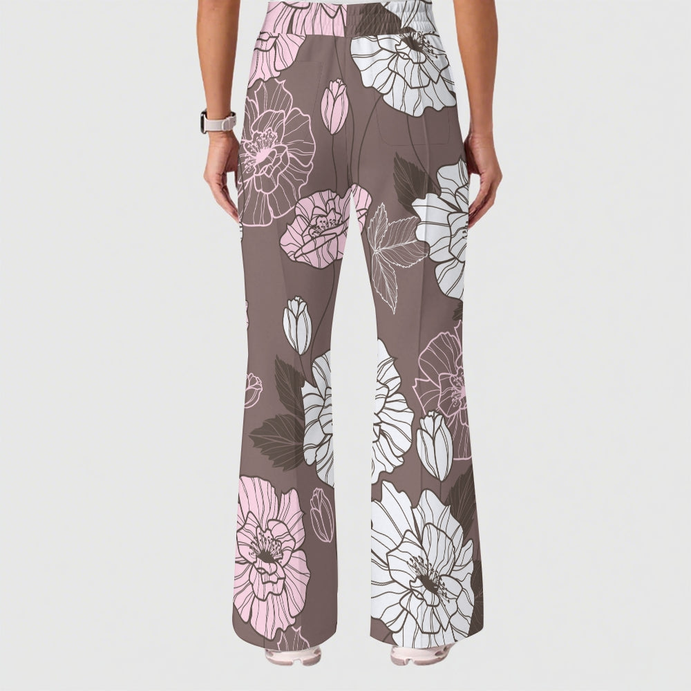 Women's Casual Shirt Collar Flower Printed Scrub Set ST91211