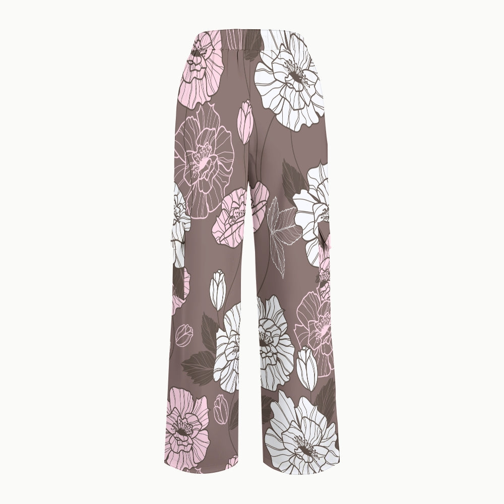 Women's Stand-Up Tie Zipper Floral Printed Scrub Set SF9122