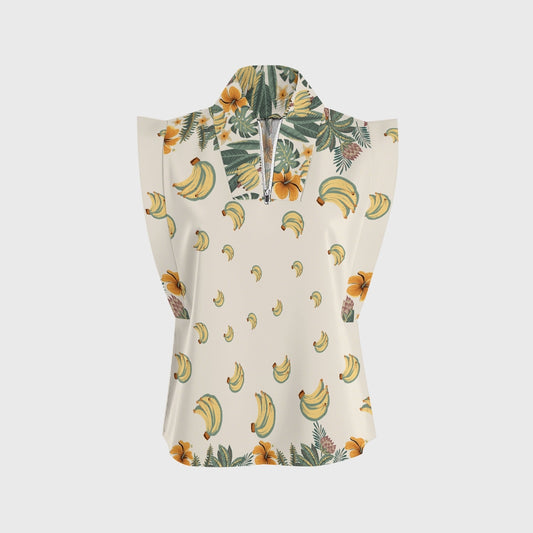 Women's Stand-Up Tie Zipper Floral Printed Scrub Set SF9125