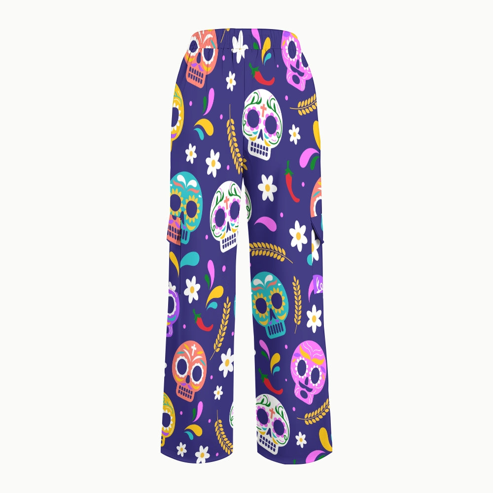 Women's Stand-Up Tie Zipper Halloween Printed Scrub Set SJ91736