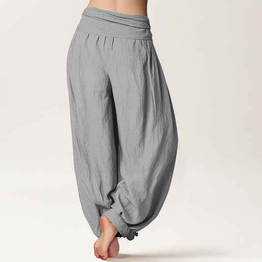 Pure Cotton LightGrey Women's Elastic Waist Harem Pants