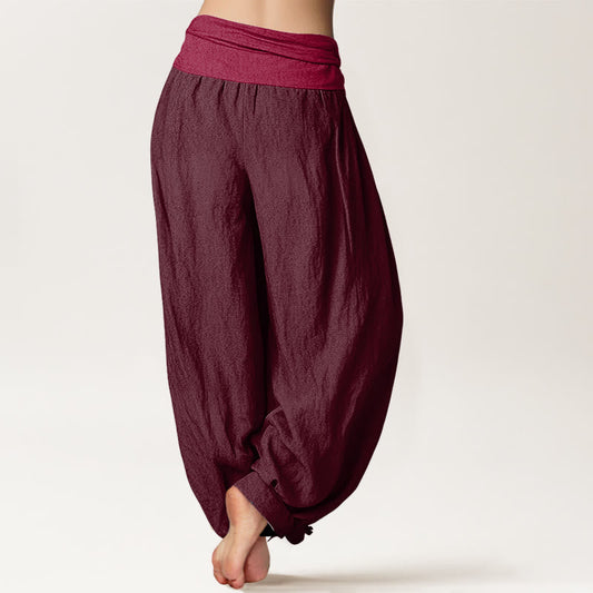 Pure Cotton Plain Maroon Women's Elastic Waist Harem Pants