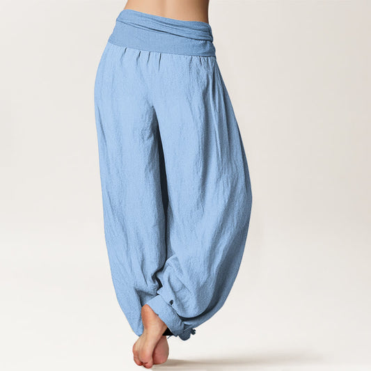 Pure Cotton Light Sky Blue Women's Elastic Waist Harem Pants