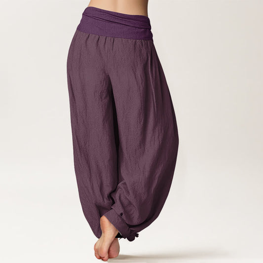 Purple Pure Cotton Women's Elastic Waist Harem Pants
