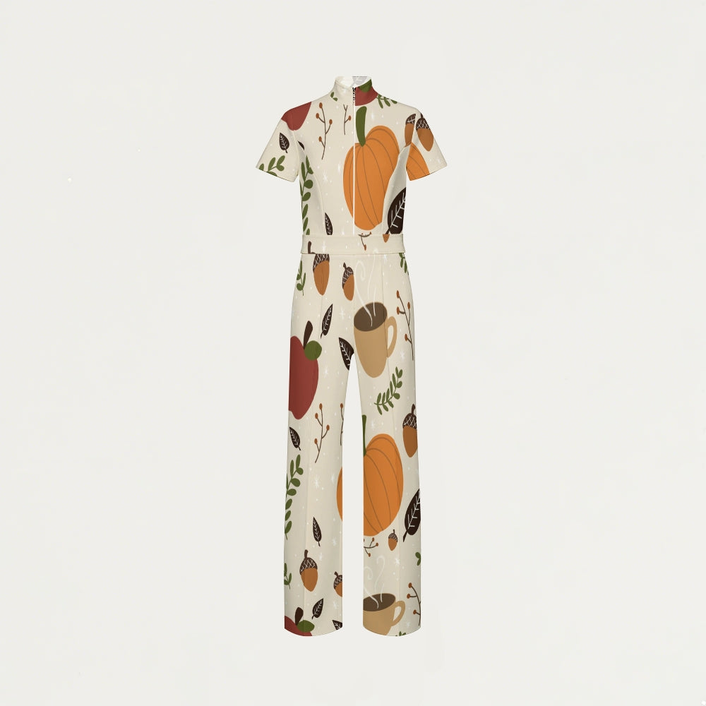 Women's Slim Fit Thanksgiving Day Print Scrub Jumpsuit TJ10207