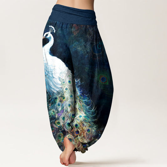 Pure Cotton Gorgeous Peacock Pattern Women's Elastic Waist Harem Pants