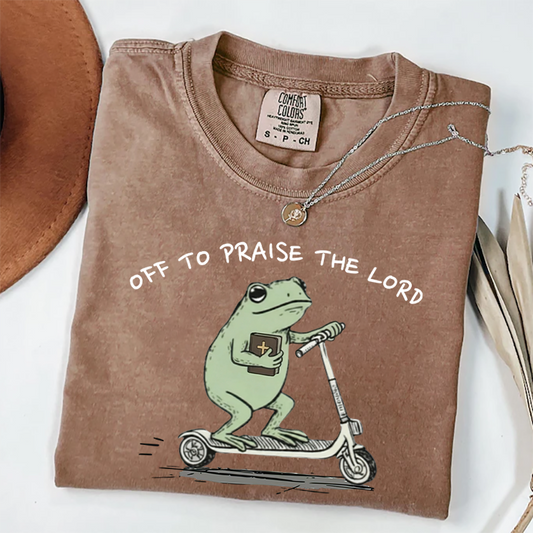 Funny Frog Off To Praise The Lord Christian T-shirt
