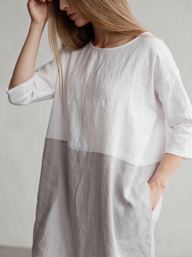 Women's Retro Casual Colorblock Loose Dress