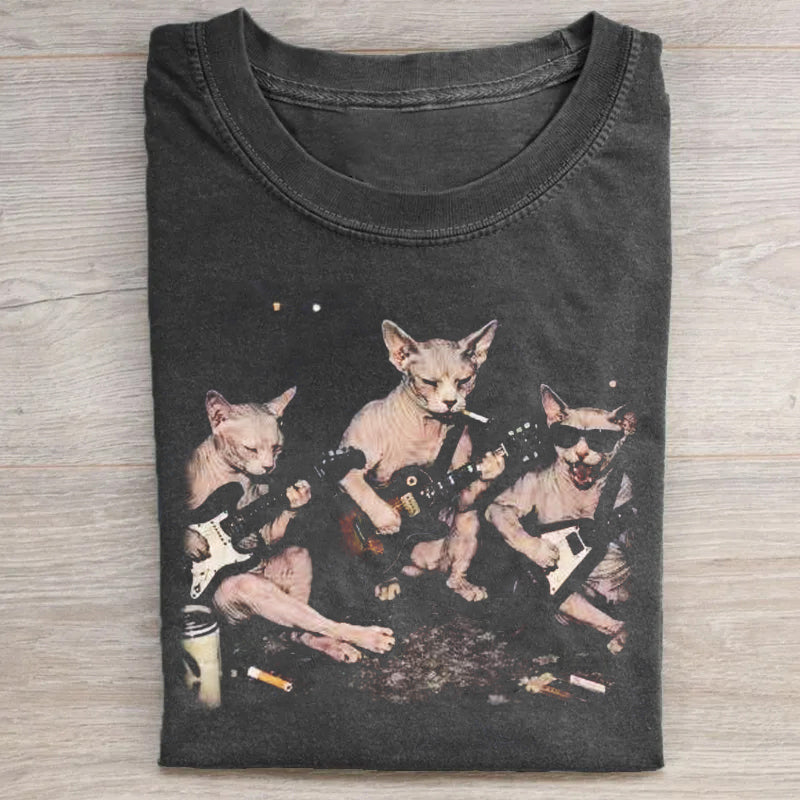 Sphynx Cat Rock Band Vintage Graphic T-shirt