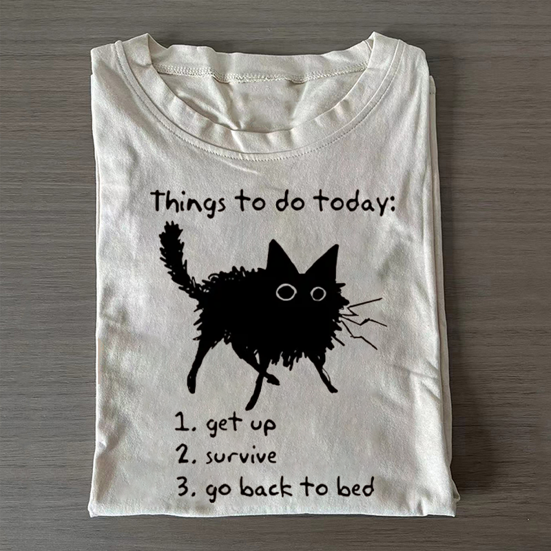 Lazy Cat Survive Day Funny Meme T-shirt