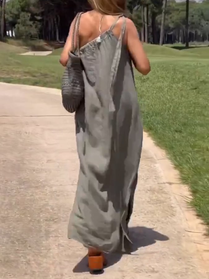 Women's Casual Off-Shoulder Cotton and Linen Maxi Dress