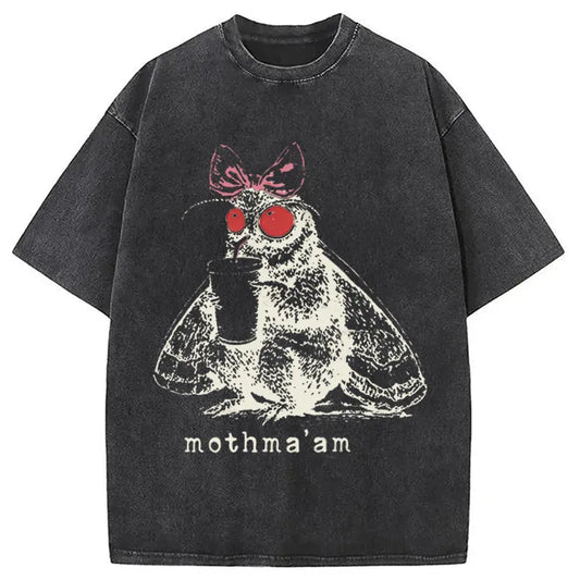 Mothma'am Funny Mothman DTG Printing Washed T-Shirt