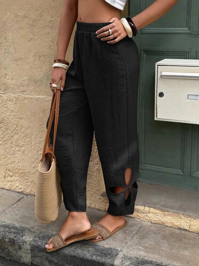 Women'S Casual Everyday Side Pocket Hollowed Out Comfortable Pants
