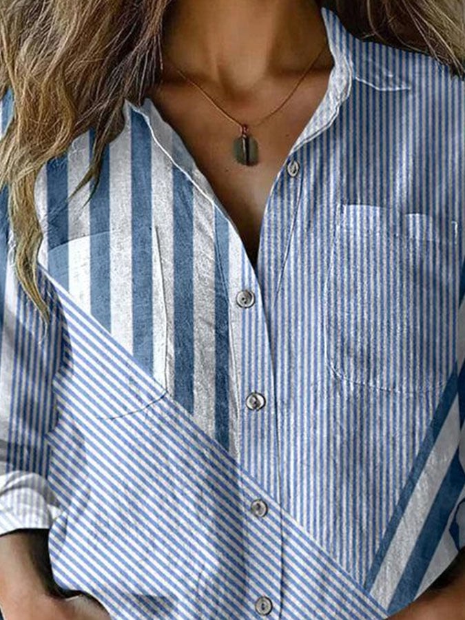 Women's Retro Casual Striped Long Sleeve Shirt