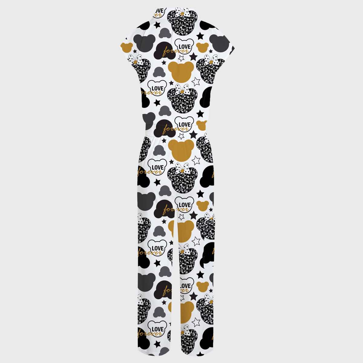 Women's Wide Leg Love Bear Print Scrub Jumpsuit