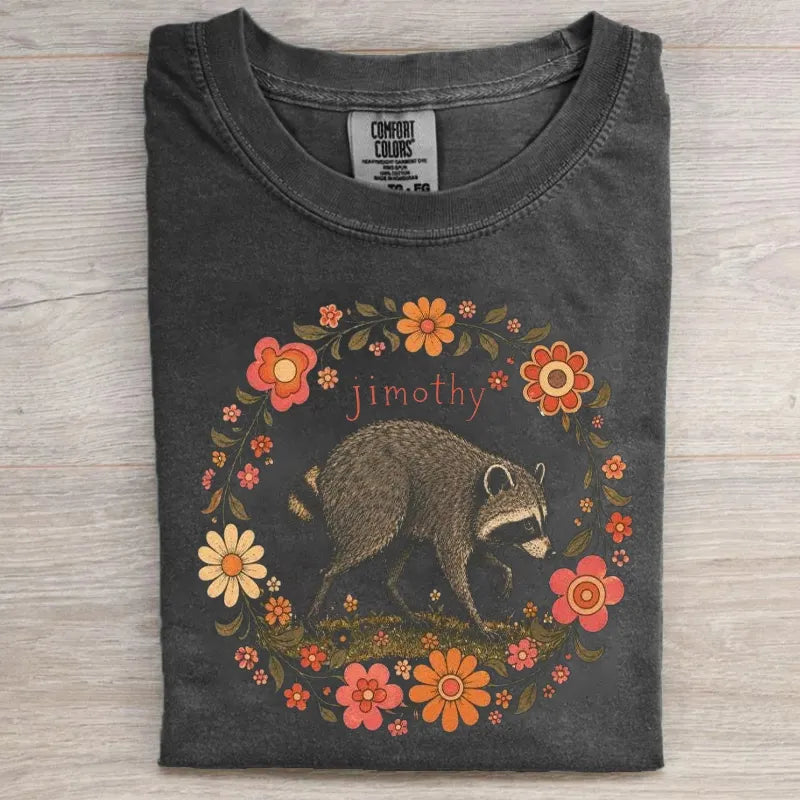 Jimothy The Raccoon Floral Wreath T-shirt