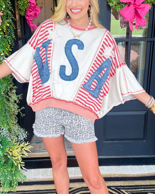 Washed Stripe Patchwork Top