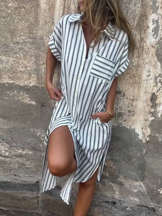 Women's Casual Striped Short Sleeve Shirt Dress