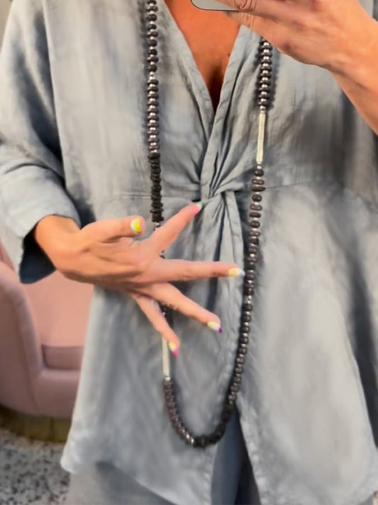 Women'S Casual V-Neck Twisted Cotton And Linen Two-Piece Suit