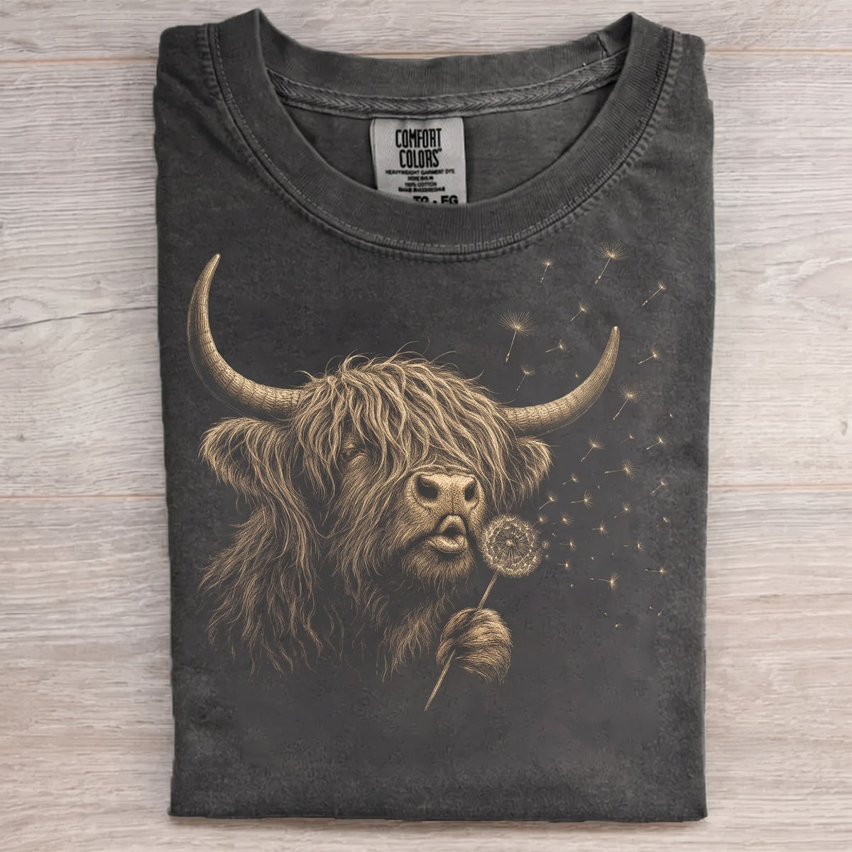 Retro Dandelion Highland Cow T-shirt