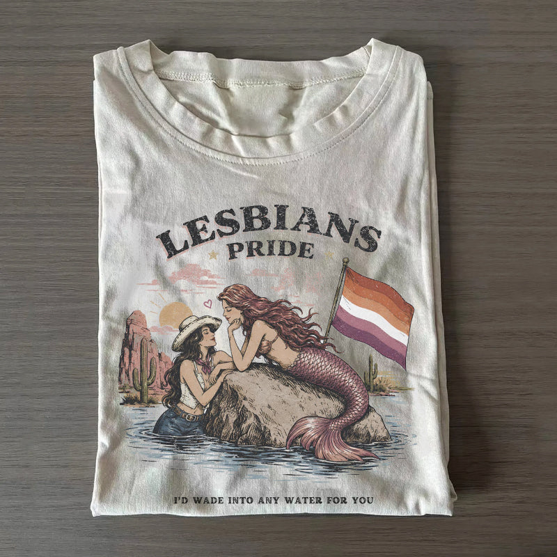 Vintage Sapphic Mermaid & Cowgirl Lesbian Pride T-shirt