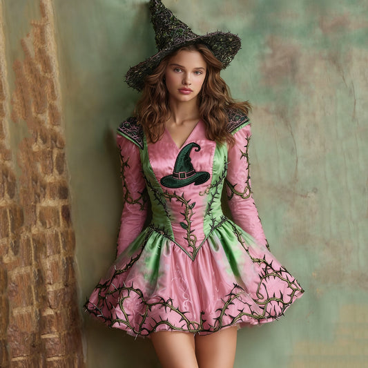 Vintage Witch Hat Pattern Midi Dress