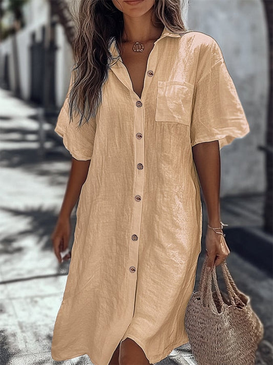 Women'S Casual Short-Sleeved Regular Long Shirt Dress