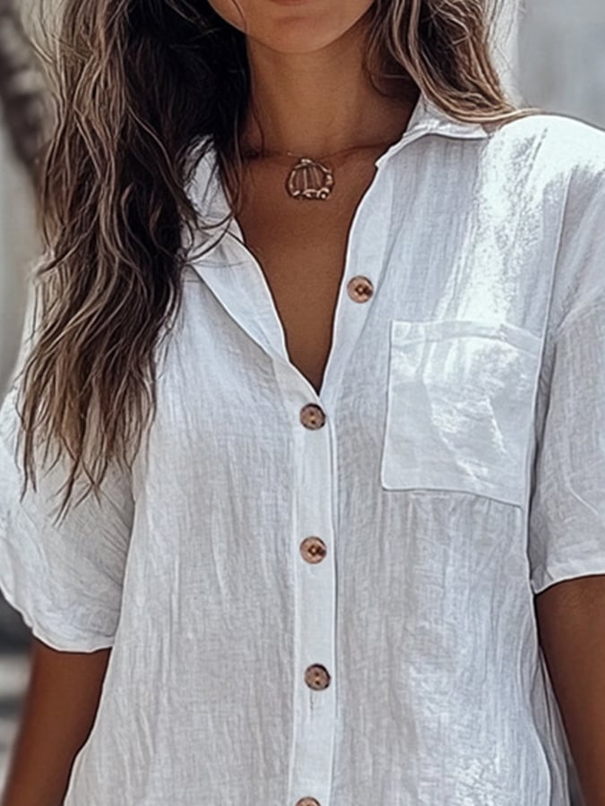 Women'S Casual Short-Sleeved Regular Long Shirt Dress