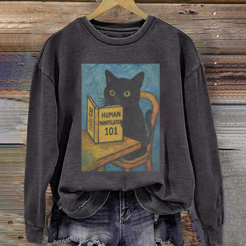 Funny black Cat Reading Sweatshirt